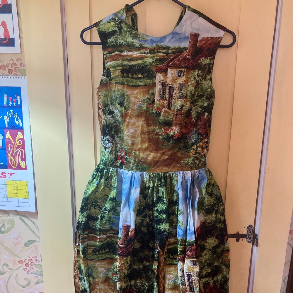 Bernie Dexter cotton landscape dress size small euc